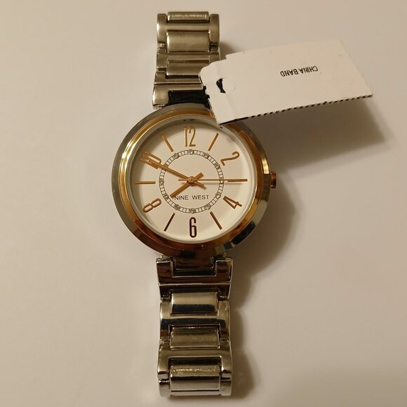 Nine West Women's Stainless Steel Gold Tone Accent Silver Bracelet Watch NW/2193 - Picture 1 of 11